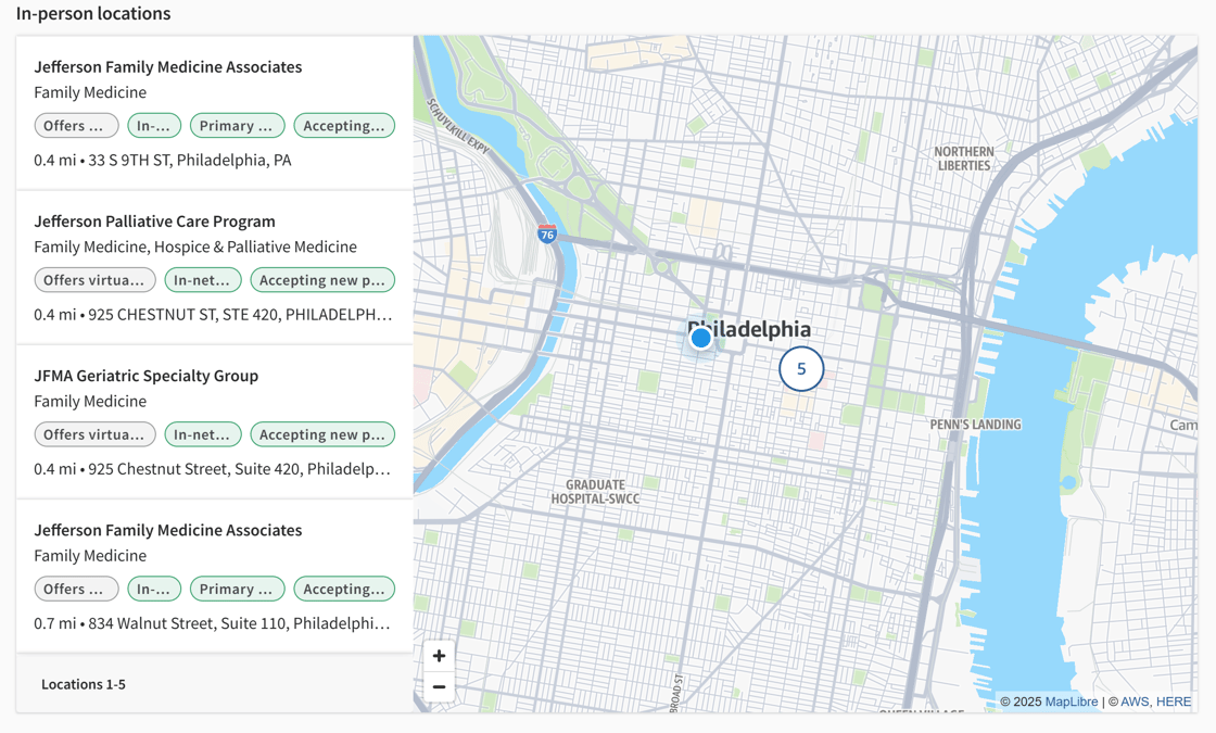 After, provider cards on the left side of profile page map-