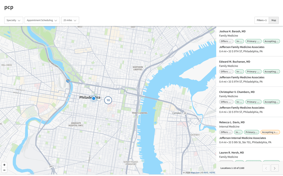 Before, provider cards on the right side of search map view