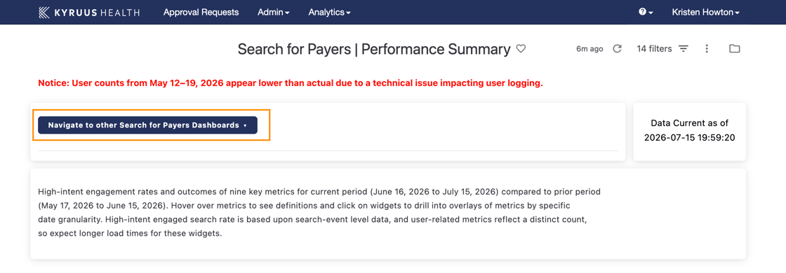 Navigate to Search for Payers Dashboards